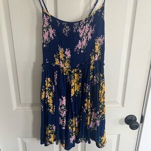 Lulus Navy Floral Smocked Mini Dress - Size M (Gently Worn)